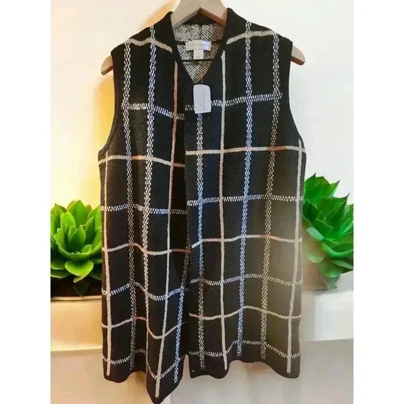Christopher & Banks CJ Banks Long Buffalo Plaid Cozy Sweater Vest Size Medium M - Picture 1 of 4